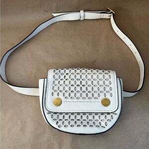 J Crew Ivory Pebble Leather Convertible Purse/Belt Bag. 7” by 5” by 1.75”